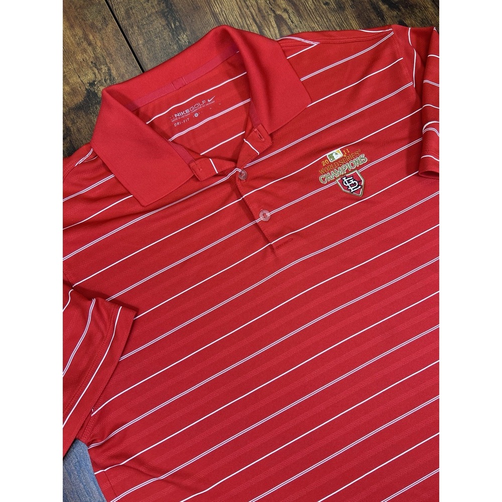 Nike Golf Polo Shirt Mens L Red DriFIT St. Louis Cardinals 2011 World Series